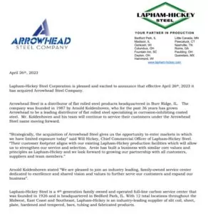 arrowhead steel announcement